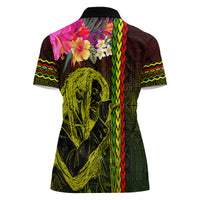 Hawaiian Reggae Music Women Polo Shirt Jamaica Singer Tribal Polynesian and Hibiscus - Wonder Print Shop