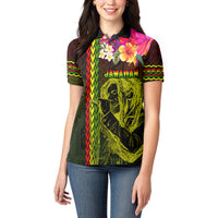 Hawaiian Reggae Music Women Polo Shirt Jamaica Singer Tribal Polynesian and Hibiscus - Wonder Print Shop