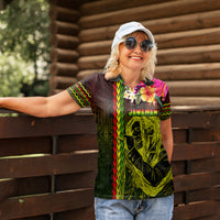 Hawaiian Reggae Music Women Polo Shirt Jamaica Singer Tribal Polynesian and Hibiscus - Wonder Print Shop