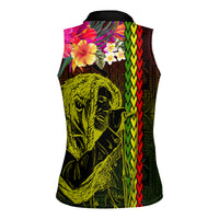 Hawaiian Reggae Music Women Sleeveless Polo Shirt Jamaica Singer Tribal Polynesian and Hibiscus - Wonder Print Shop
