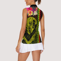 Hawaiian Reggae Music Women Sleeveless Polo Shirt Jamaica Singer Tribal Polynesian and Hibiscus - Wonder Print Shop