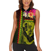 Hawaiian Reggae Music Women Sleeveless Polo Shirt Jamaica Singer Tribal Polynesian and Hibiscus - Wonder Print Shop