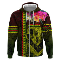 Hawaiian Reggae Music Zip Hoodie Jamaica Singer Tribal Polynesian and Hibiscus - Wonder Print Shop