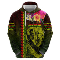 Hawaiian Reggae Music Zip Hoodie Jamaica Singer Tribal Polynesian and Hibiscus - Wonder Print Shop