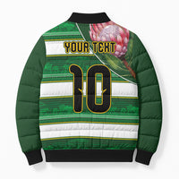 Custom South Africa Football Bomber Puffer Jacket King Protea with African Heritage Stripes Style