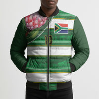 Custom South Africa Football Bomber Puffer Jacket King Protea with African Heritage Stripes Style