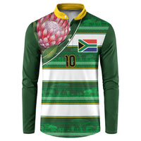 Custom South Africa Football Button Sweatshirt King Protea with African Heritage Stripes Style