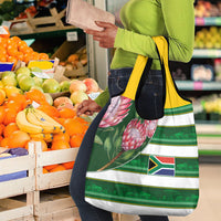 South Africa Football Grocery Bag King Protea with African Heritage Stripes Style