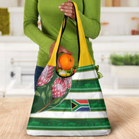 South Africa Football Grocery Bag King Protea with African Heritage Stripes Style