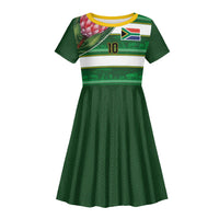 Custom South Africa Football Kid Short Sleeve Dress King Protea with African Heritage Stripes Style