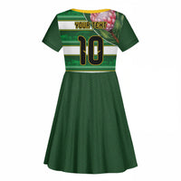 Custom South Africa Football Kid Short Sleeve Dress King Protea with African Heritage Stripes Style