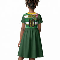 Custom South Africa Football Kid Short Sleeve Dress King Protea with African Heritage Stripes Style