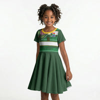 Custom South Africa Football Kid Short Sleeve Dress King Protea with African Heritage Stripes Style