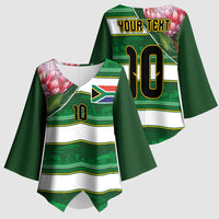Custom South Africa Football Kimono Sleeve Blouse King Protea with African Heritage Stripes Style