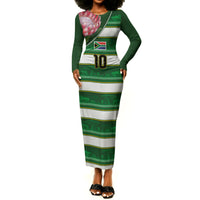 Custom South Africa Football Long Sleeve Bodycon Dress King Protea with African Heritage Stripes Style