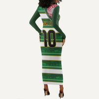 Custom South Africa Football Long Sleeve Bodycon Dress King Protea with African Heritage Stripes Style