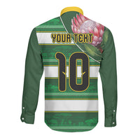 Custom South Africa Football Long Sleeve Button Shirt King Protea with African Heritage Stripes Style