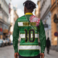 Custom South Africa Football Long Sleeve Button Shirt King Protea with African Heritage Stripes Style