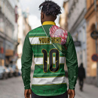 Custom South Africa Football Long Sleeve Button Shirt King Protea with African Heritage Stripes Style