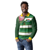 Custom South Africa Football Long Sleeve Polo Shirt King Protea with African Heritage Stripes Style