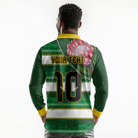 Custom South Africa Football Long Sleeve Polo Shirt King Protea with African Heritage Stripes Style