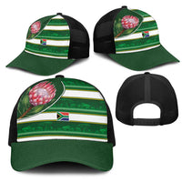 South Africa Football Mesh Trucker Cap King Protea with African Heritage Stripes Style