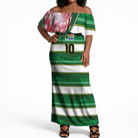 Custom South Africa Football Off Shoulder Maxi Dress King Protea with African Heritage Stripes Style