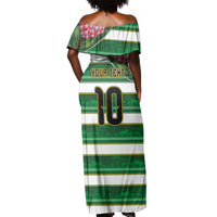 Custom South Africa Football Off Shoulder Maxi Dress King Protea with African Heritage Stripes Style