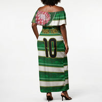 Custom South Africa Football Off Shoulder Maxi Dress King Protea with African Heritage Stripes Style