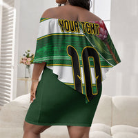 Custom South Africa Football Off Shoulder Short Dress King Protea with African Heritage Stripes Style