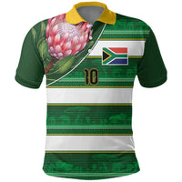 Custom South Africa Football Polo Shirt King Protea with African Heritage Stripes Style