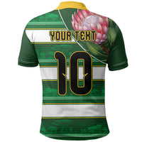 Custom South Africa Football Polo Shirt King Protea with African Heritage Stripes Style