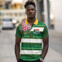 Custom South Africa Football Polo Shirt King Protea with African Heritage Stripes Style