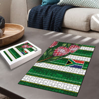 South Africa Football Puzzle King Protea with African Heritage Stripes Style