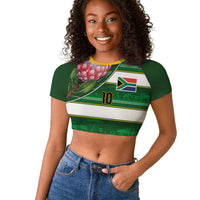 Custom South Africa Football Raglan Cropped T shirt King Protea with African Heritage Stripes Style