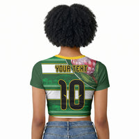 Custom South Africa Football Raglan Cropped T shirt King Protea with African Heritage Stripes Style