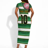 Custom South Africa Football Short Sleeve Bodycon Dress King Protea with African Heritage Stripes Style