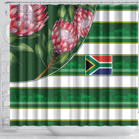 South Africa Football Shower Curtain King Protea with African Heritage Stripes Style