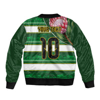 Custom South Africa Football Sleeve Zip Bomber Jacket King Protea with African Heritage Stripes Style