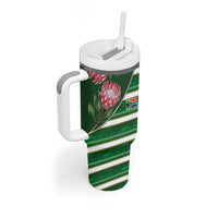 Custom South Africa Football Tumbler With Handle King Protea with African Heritage Stripes Style