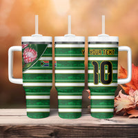 Custom South Africa Football Tumbler With Handle King Protea with African Heritage Stripes Style