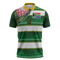 Custom South Africa Football Zipper Polo Shirt King Protea with African Heritage Stripes Style