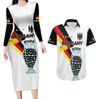 Custom Germany Football Road to the 4th European Championship Couples Matching Long Sleeve Bodycon Dress and Hawaiian Shirt White Color - Wonder Print Shop