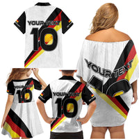 Custom Germany Football Road to the 4th European Championship Family Matching Off Shoulder Short Dress and Hawaiian Shirt White Color - Wonder Print Shop