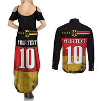 Custom Germany Football Road to the 4th European Championship Couples Matching Summer Maxi Dress and Long Sleeve Button Shirt Black Color - Wonder Print Shop