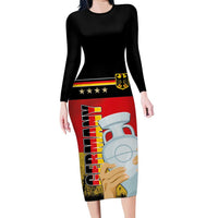 Custom Germany Football Road to the 4th European Championship Family Matching Long Sleeve Bodycon Dress and Hawaiian Shirt Black Color - Wonder Print Shop