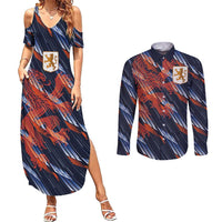 Custom Netherlands Lion Football Couples Matching Summer Maxi Dress and Long Sleeve Button Shirt Sporty Style - Wonder Print Shop