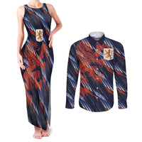 Custom Netherlands Lion Football Couples Matching Tank Maxi Dress and Long Sleeve Button Shirt Sporty Style - Wonder Print Shop