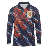 Custom Netherlands Lion Football Long Sleeve Polo Shirt Sporty Style - Wonder Print Shop