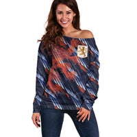 Custom Netherlands Lion Football Off Shoulder Sweater Sporty Style - Wonder Print Shop